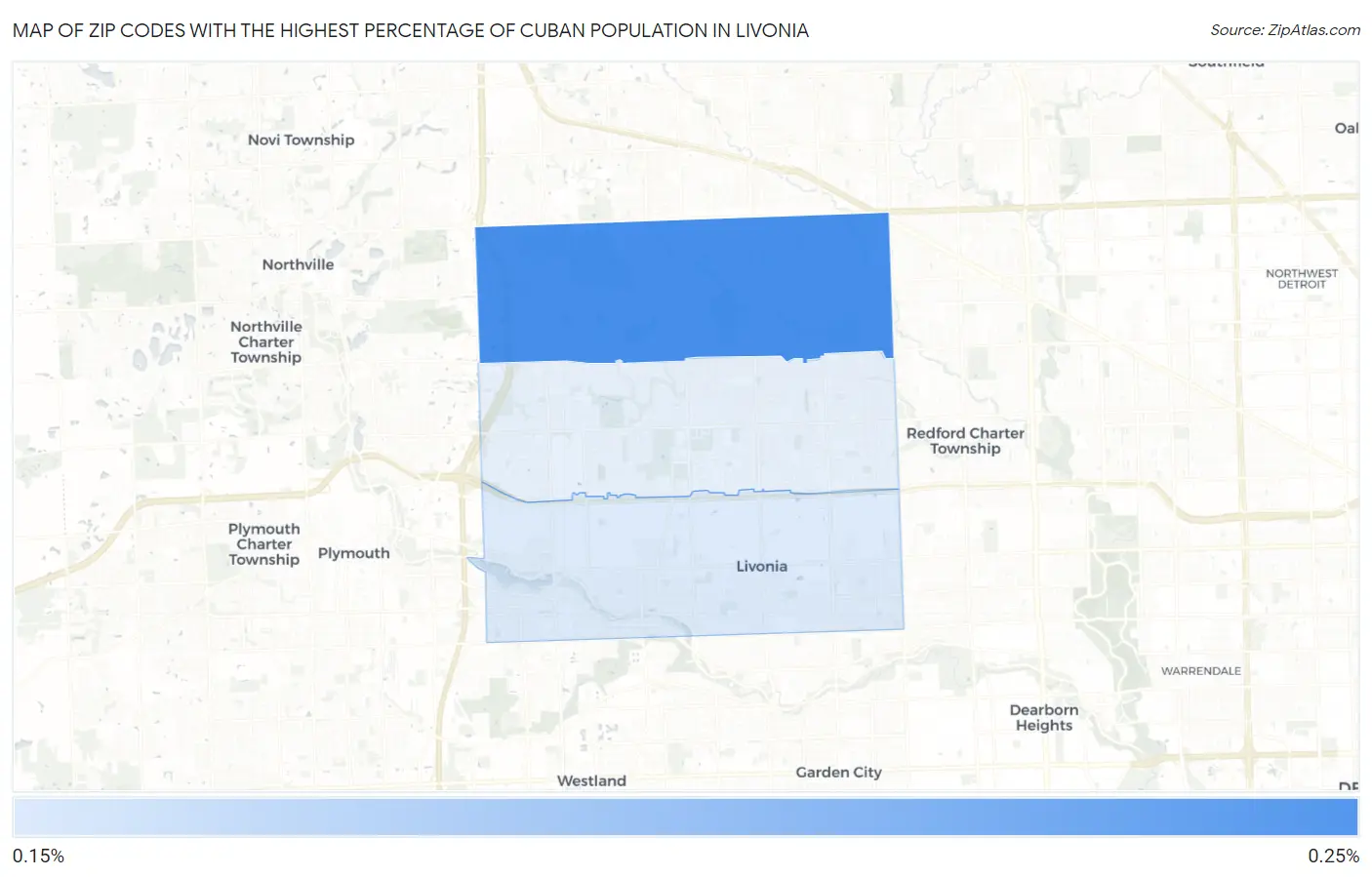 Zip Codes with the Highest Percentage of Cuban Population in Livonia Map