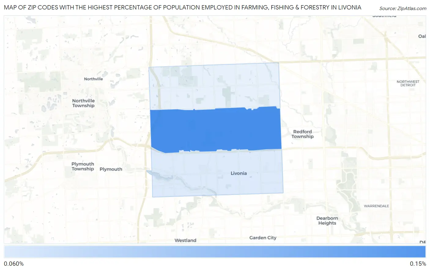 Zip Codes with the Highest Percentage of Population Employed in Farming, Fishing & Forestry in Livonia Map