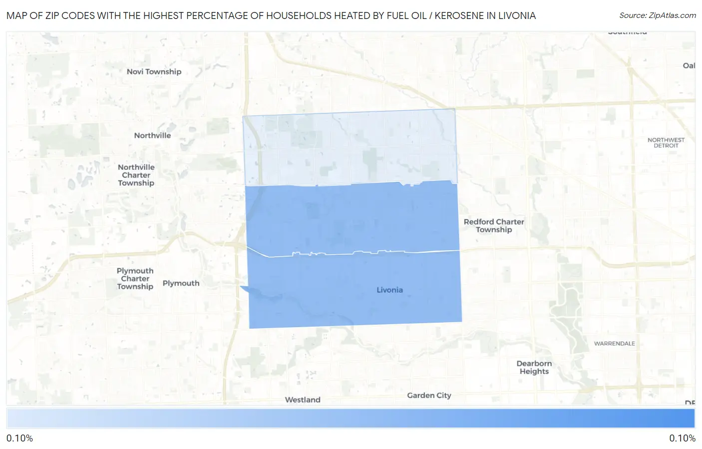 Zip Codes with the Highest Percentage of Households Heated by Fuel Oil / Kerosene in Livonia Map