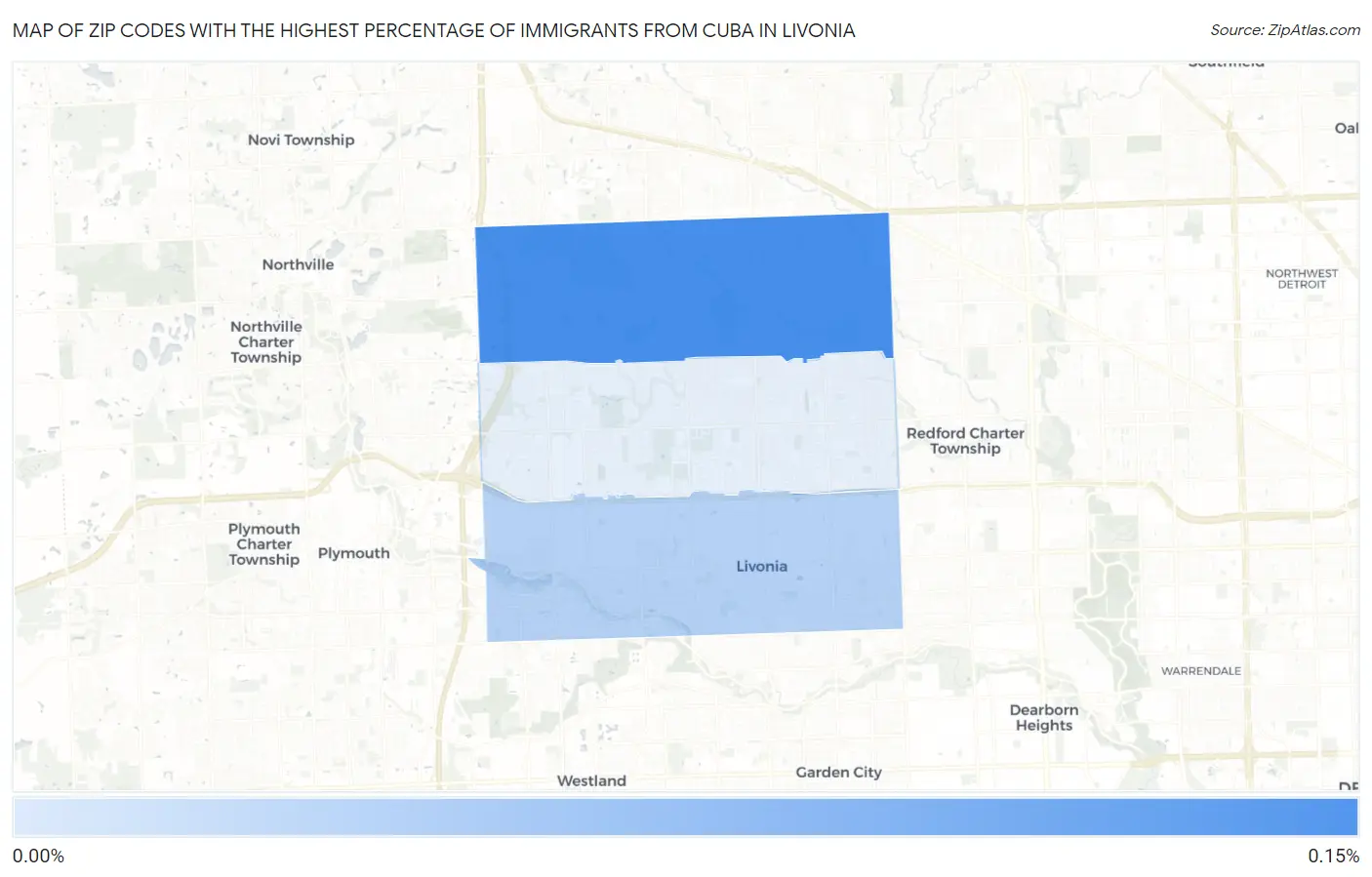Zip Codes with the Highest Percentage of Immigrants from Cuba in Livonia Map