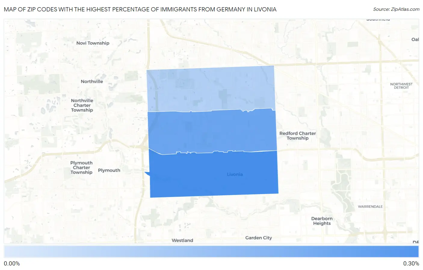 Zip Codes with the Highest Percentage of Immigrants from Germany in Livonia Map