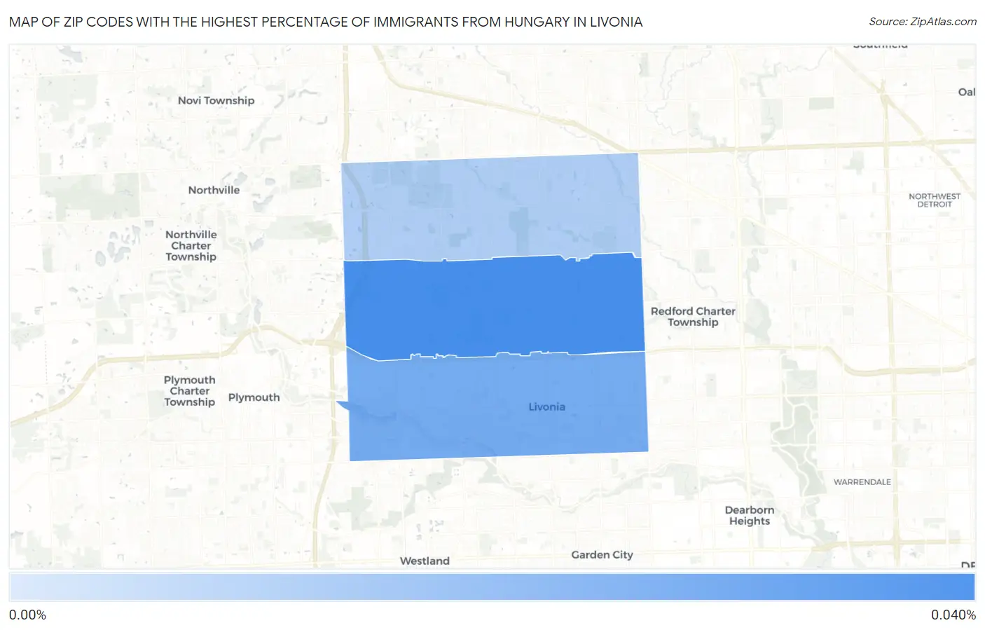 Zip Codes with the Highest Percentage of Immigrants from Hungary in Livonia Map