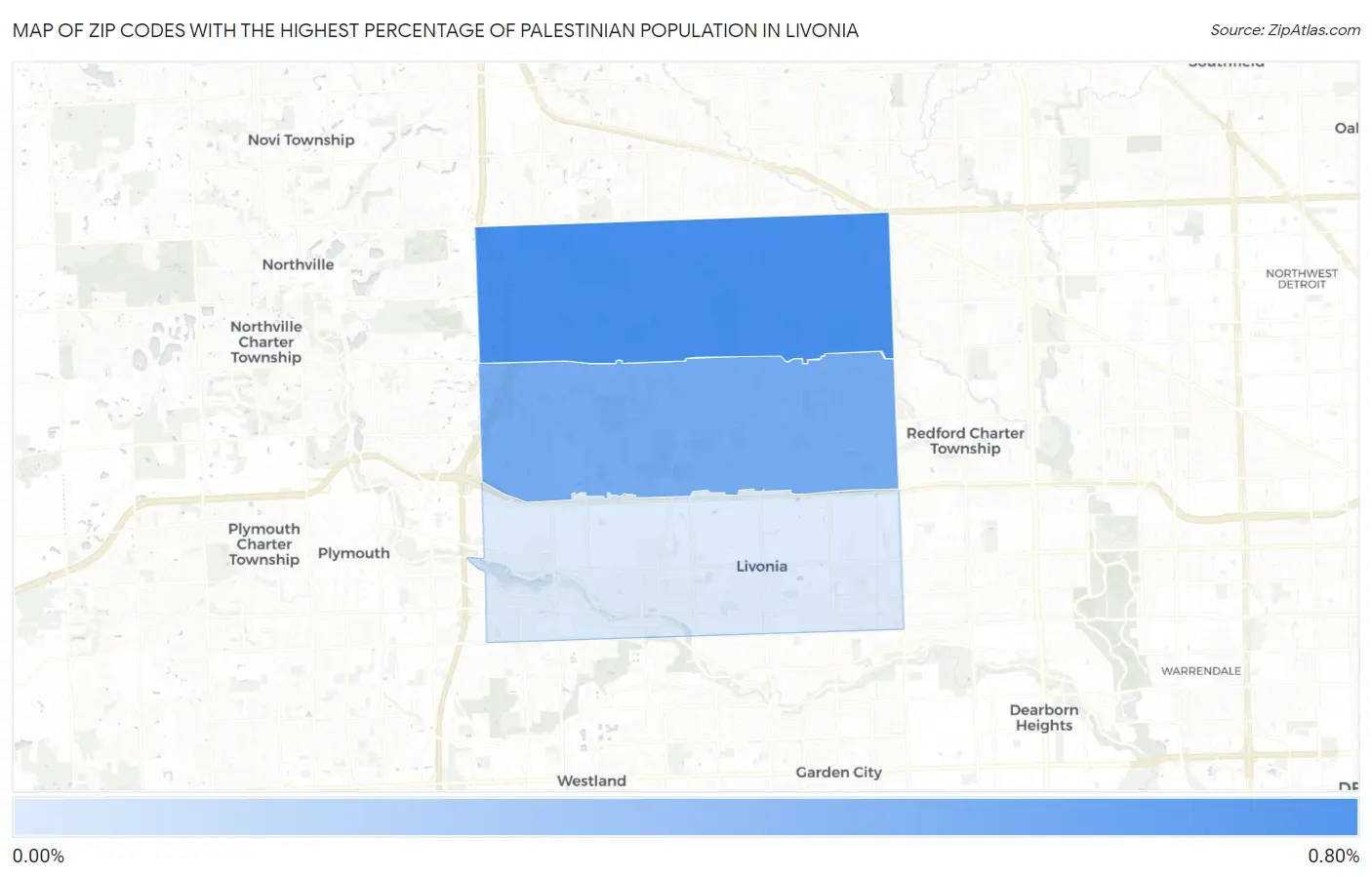 Zip Codes with the Highest Percentage of Palestinian Population in Livonia Map