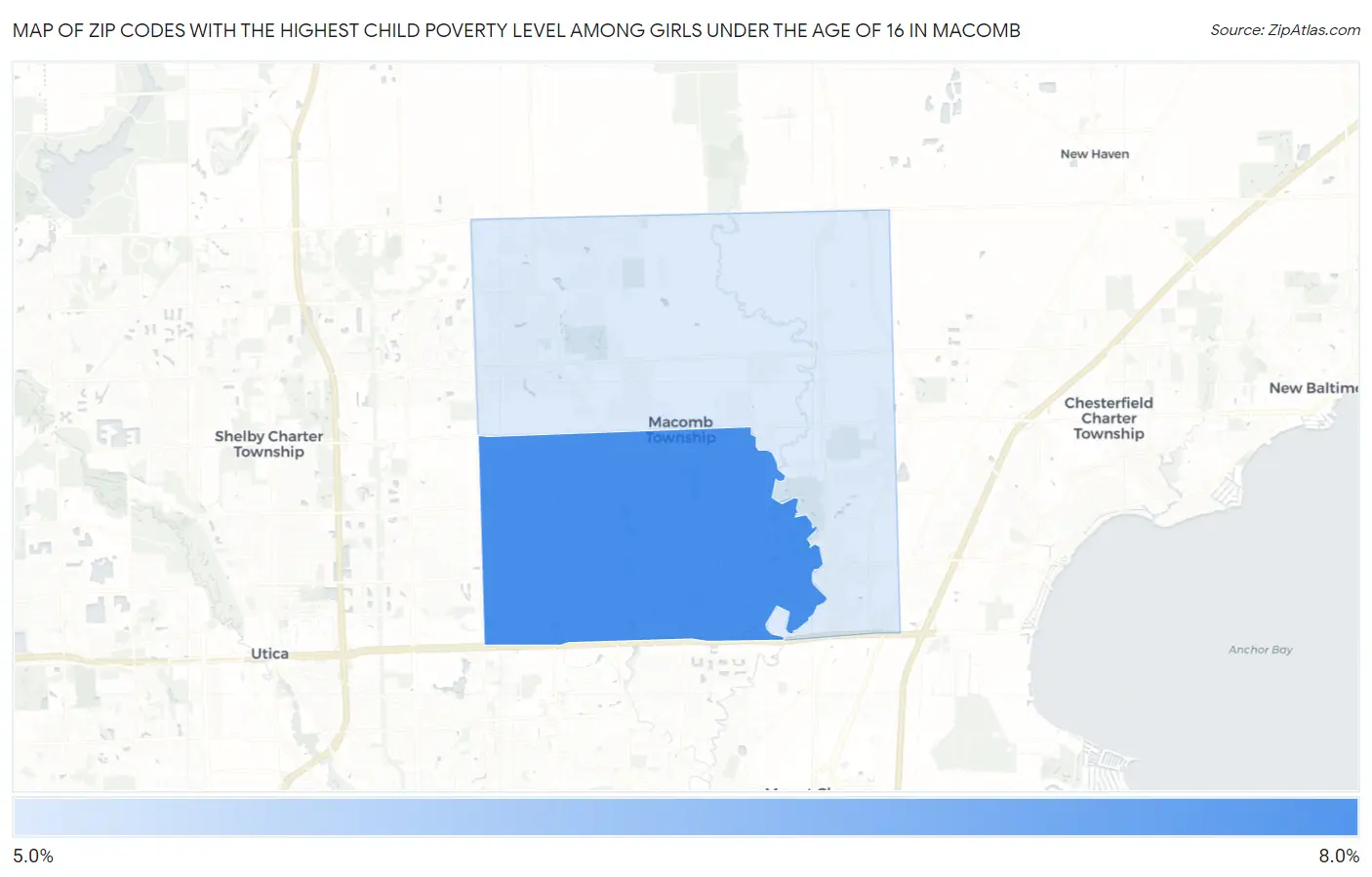 Zip Codes with the Highest Child Poverty Level Among Girls Under the Age of 16 in Macomb Map