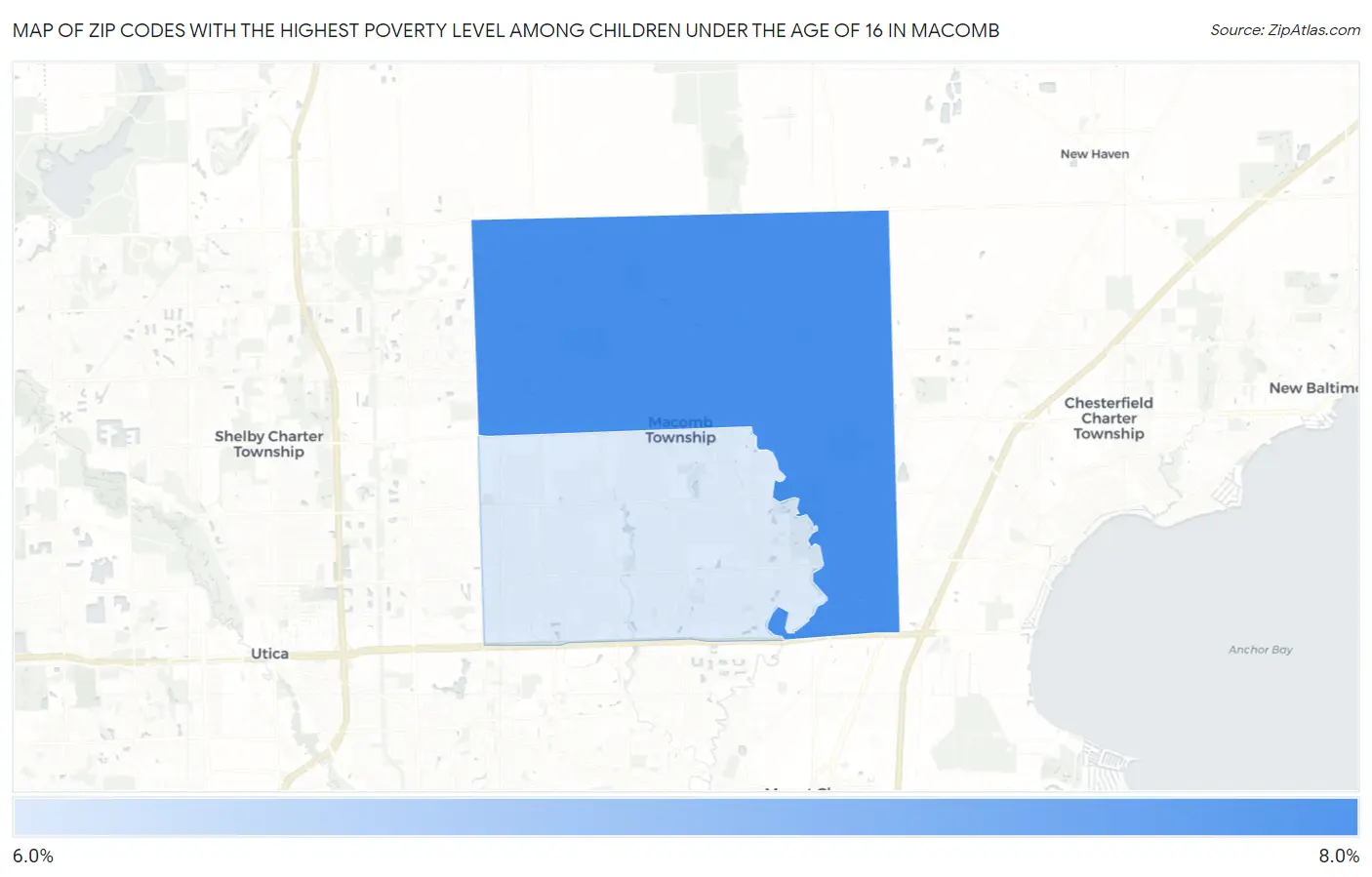 Zip Codes with the Highest Poverty Level Among Children Under the Age of 16 in Macomb Map