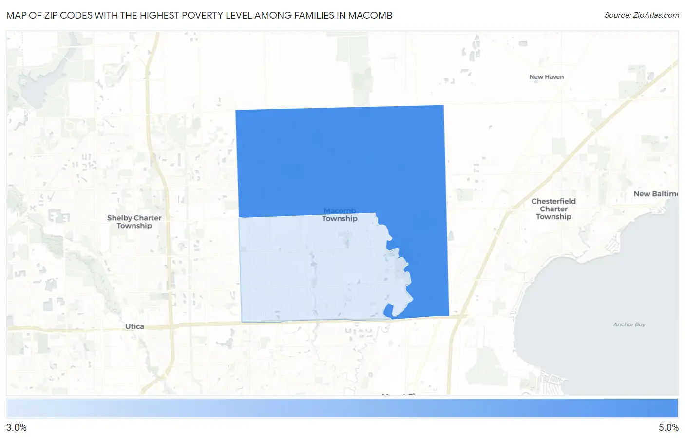 Zip Codes with the Highest Poverty Level Among Families in Macomb Map