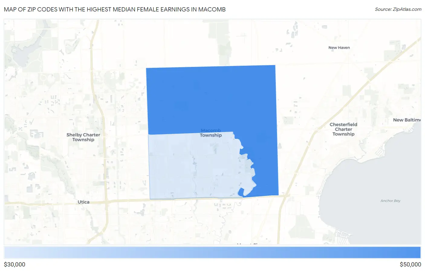 Zip Codes with the Highest Median Female Earnings in Macomb Map