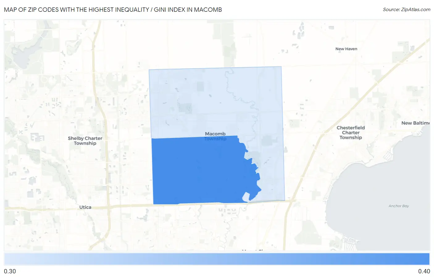 Zip Codes with the Highest Inequality / Gini Index in Macomb Map