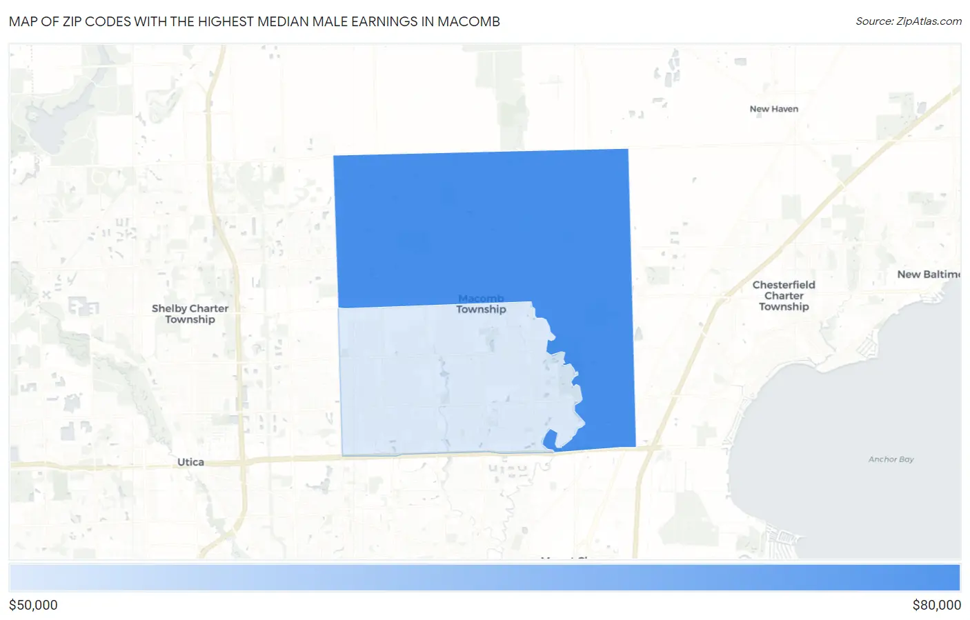 Zip Codes with the Highest Median Male Earnings in Macomb Map