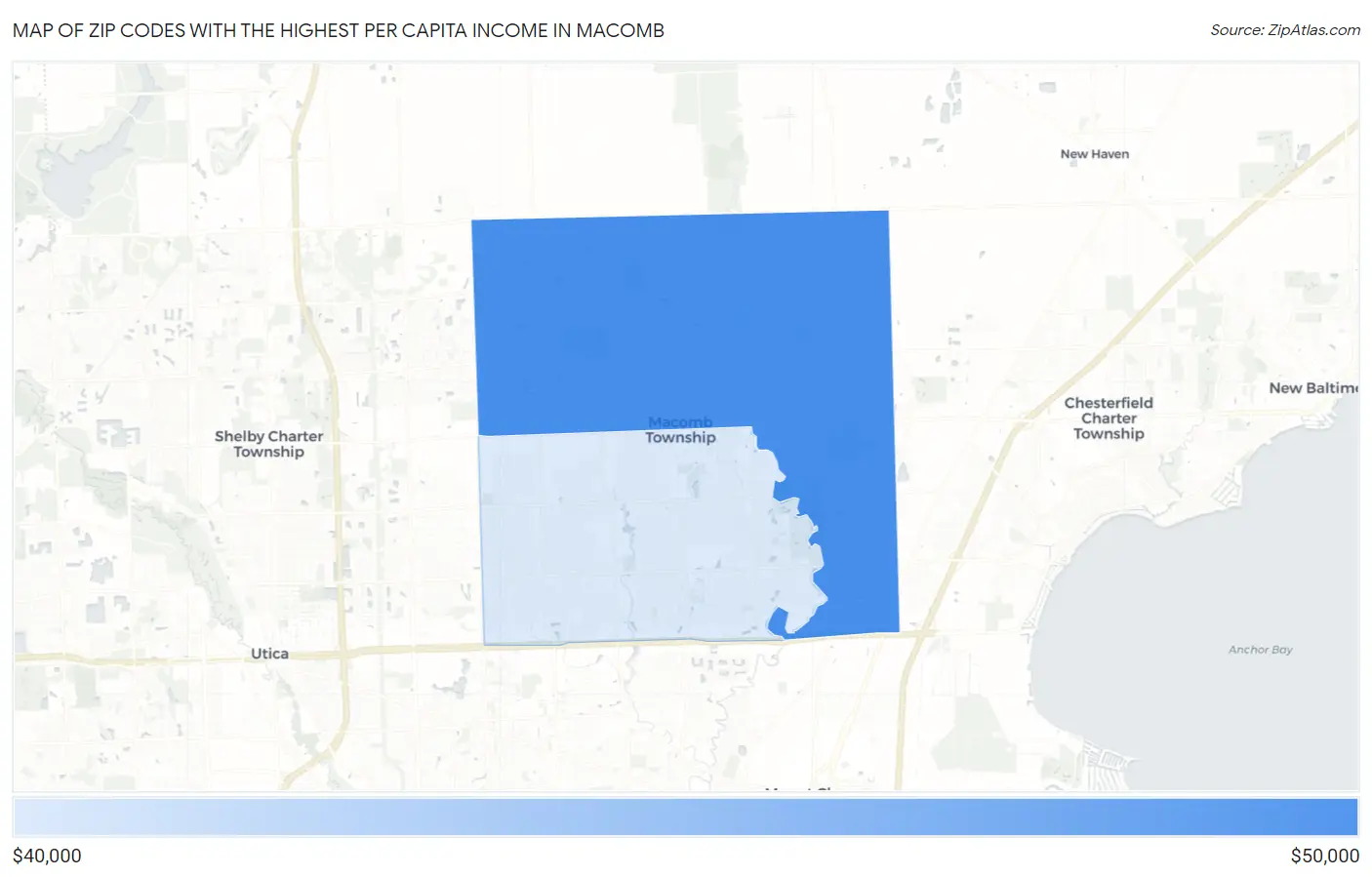 Zip Codes with the Highest Per Capita Income in Macomb Map