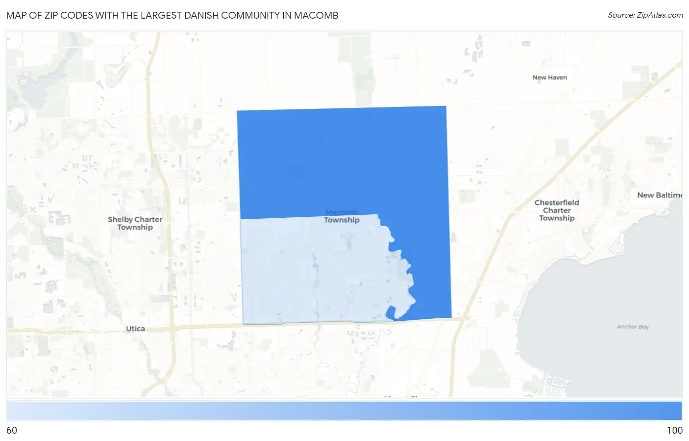 Zip Codes with the Largest Danish Community in Macomb Map