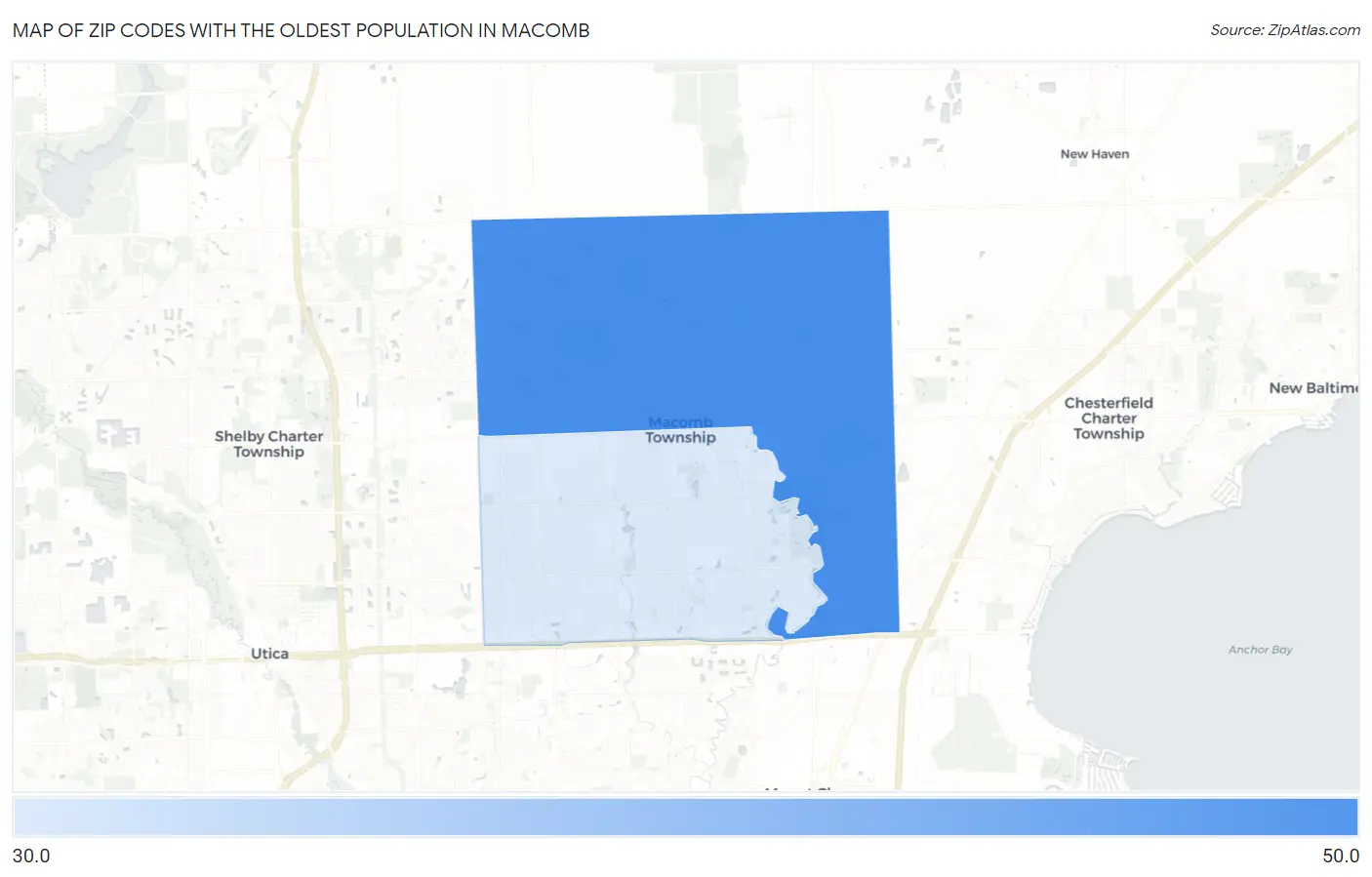 Zip Codes with the Oldest Population in Macomb Map