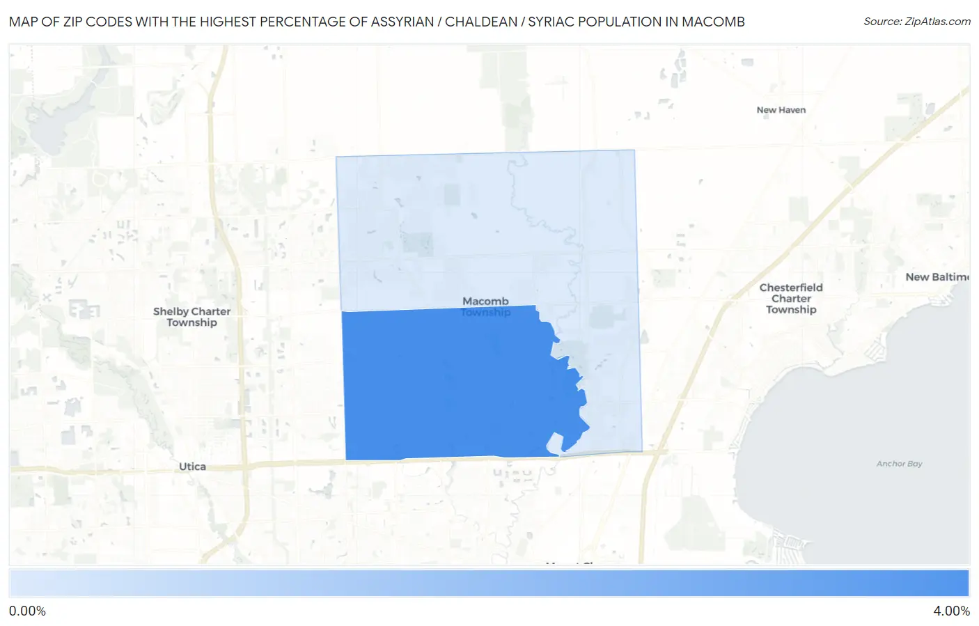 Zip Codes with the Highest Percentage of Assyrian / Chaldean / Syriac Population in Macomb Map