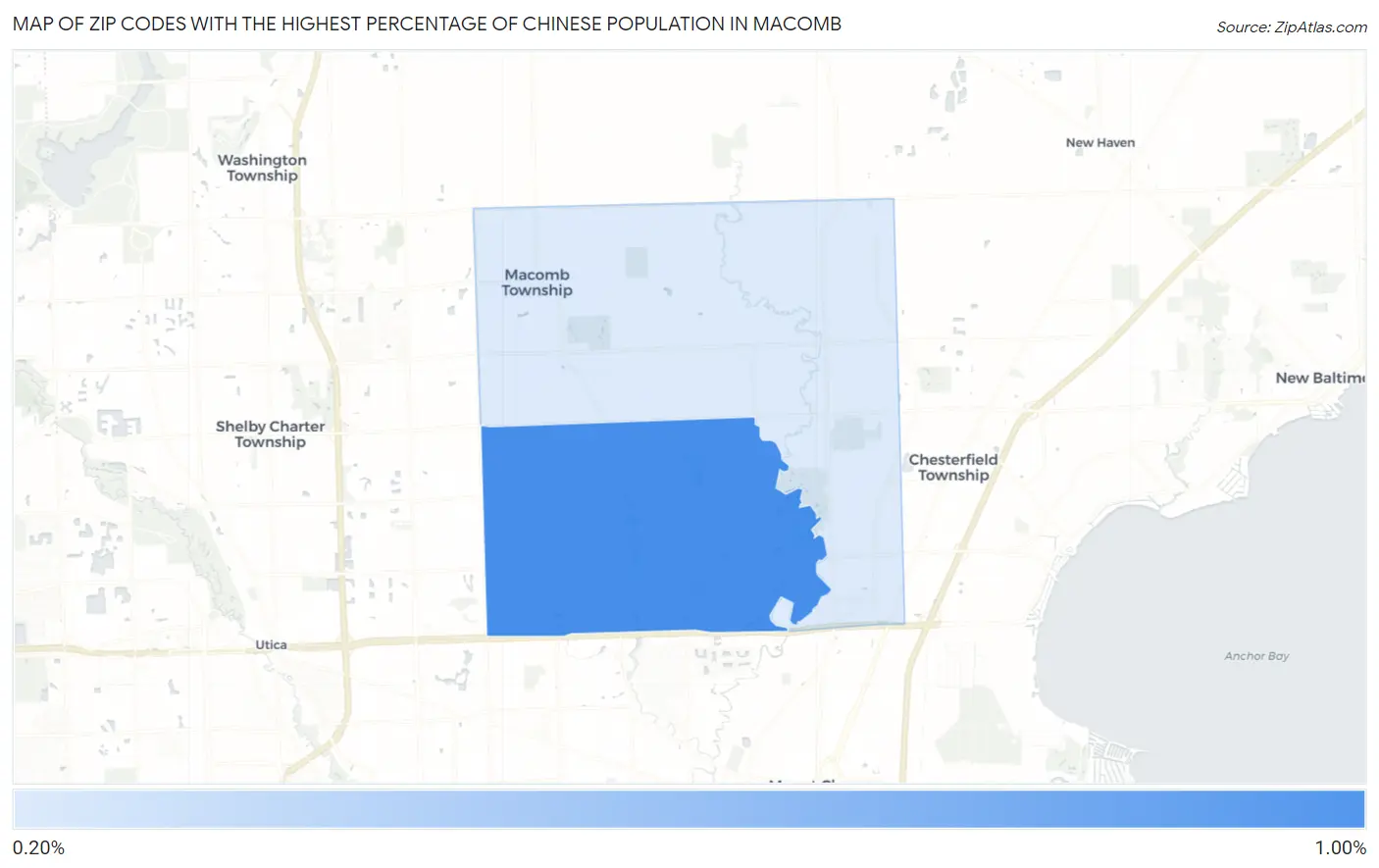 Zip Codes with the Highest Percentage of Chinese Population in Macomb Map