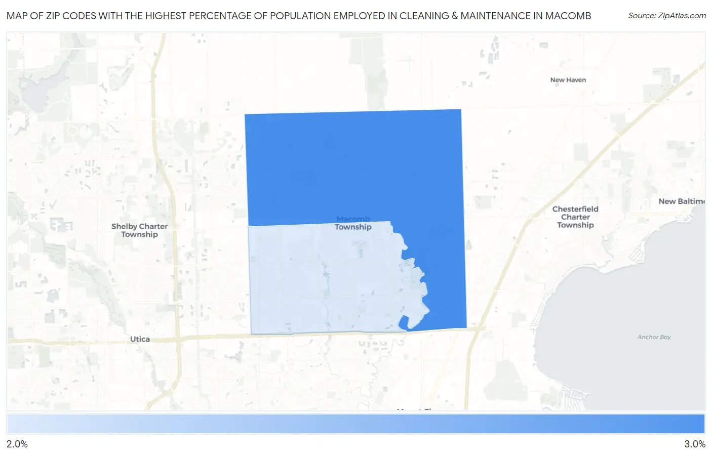 Zip Codes with the Highest Percentage of Population Employed in Cleaning & Maintenance in Macomb Map