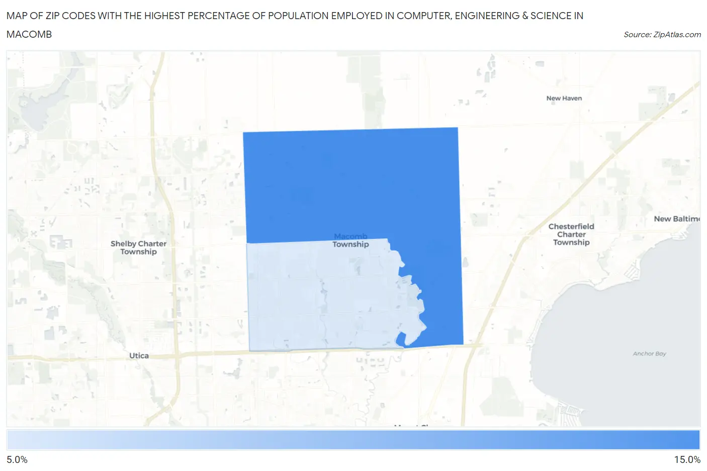 Zip Codes with the Highest Percentage of Population Employed in Computer, Engineering & Science in Macomb Map