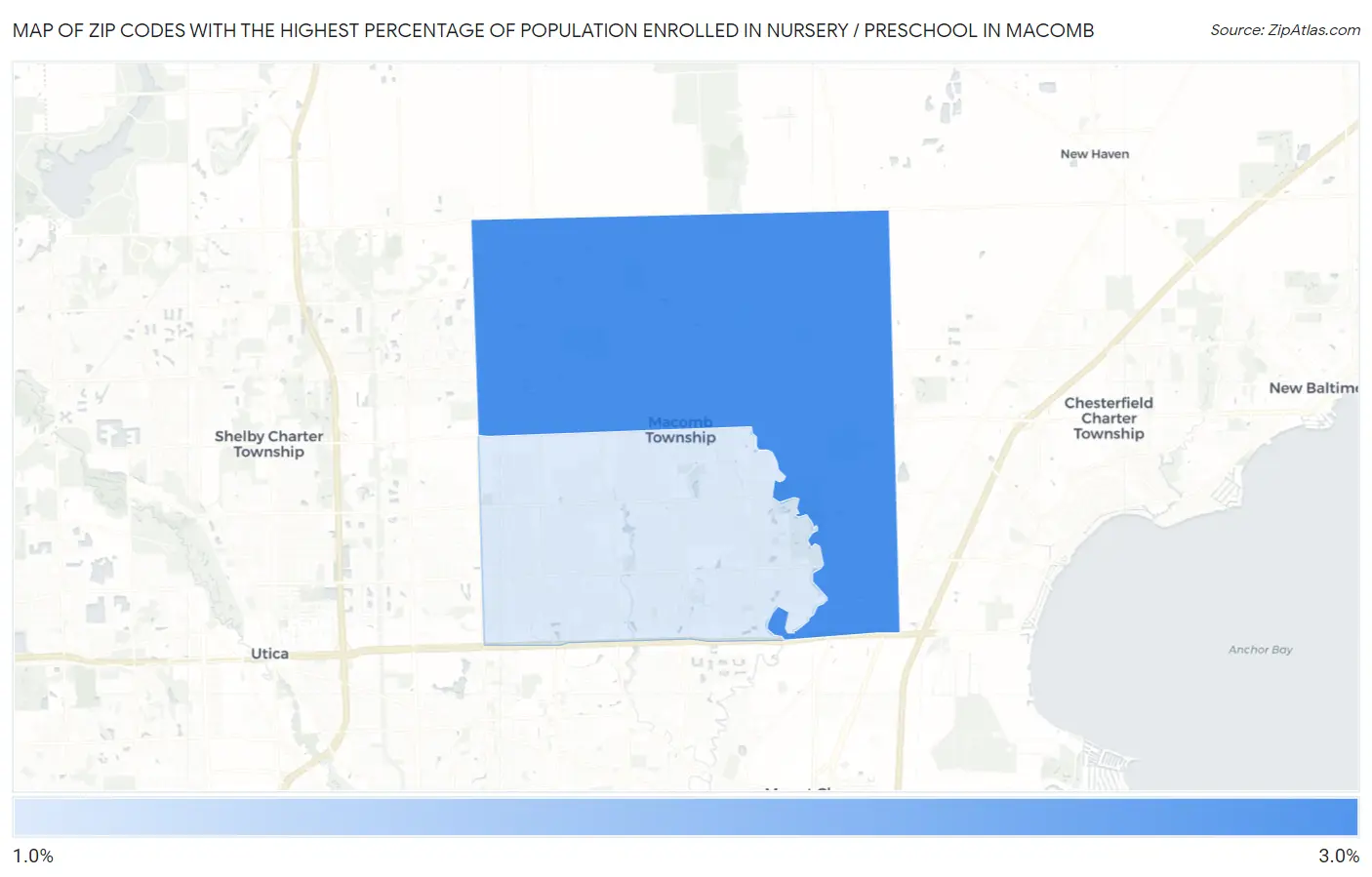 Zip Codes with the Highest Percentage of Population Enrolled in Nursery / Preschool in Macomb Map