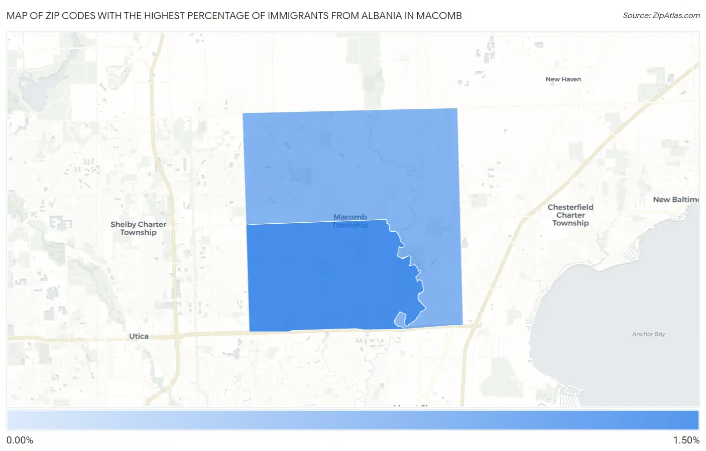 Zip Codes with the Highest Percentage of Immigrants from Albania in Macomb Map