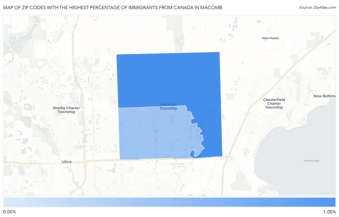 Zip Codes with the Highest Percentage of Immigrants from Canada in Macomb Map