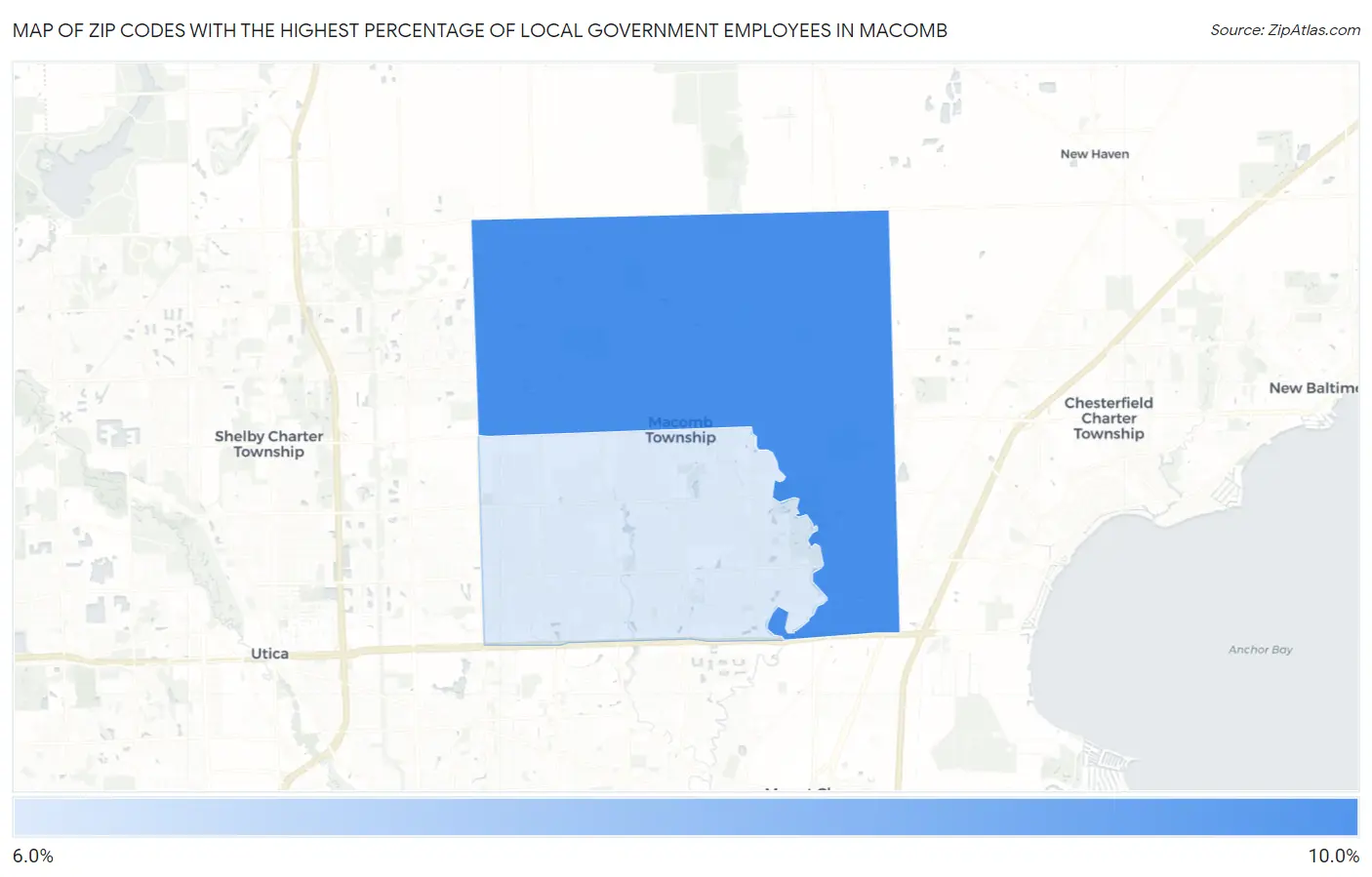 Zip Codes with the Highest Percentage of Local Government Employees in Macomb Map