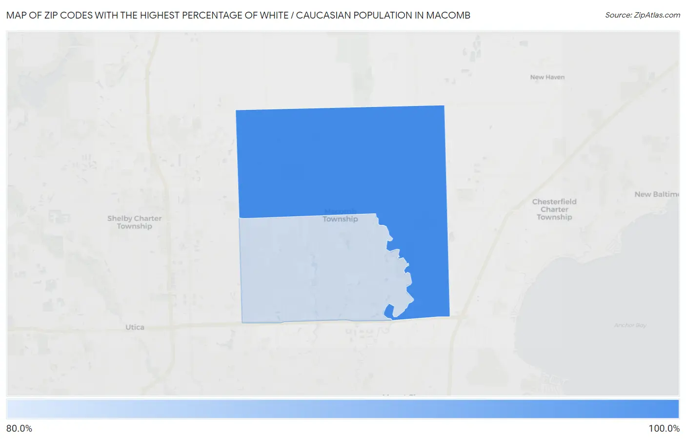 Zip Codes with the Highest Percentage of White / Caucasian Population in Macomb Map
