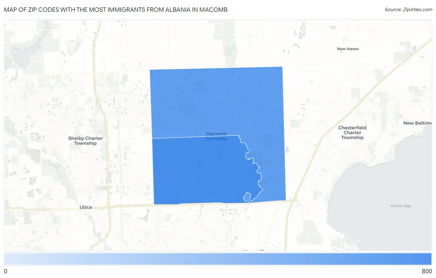 Zip Codes with the Most Immigrants from Albania in Macomb Map