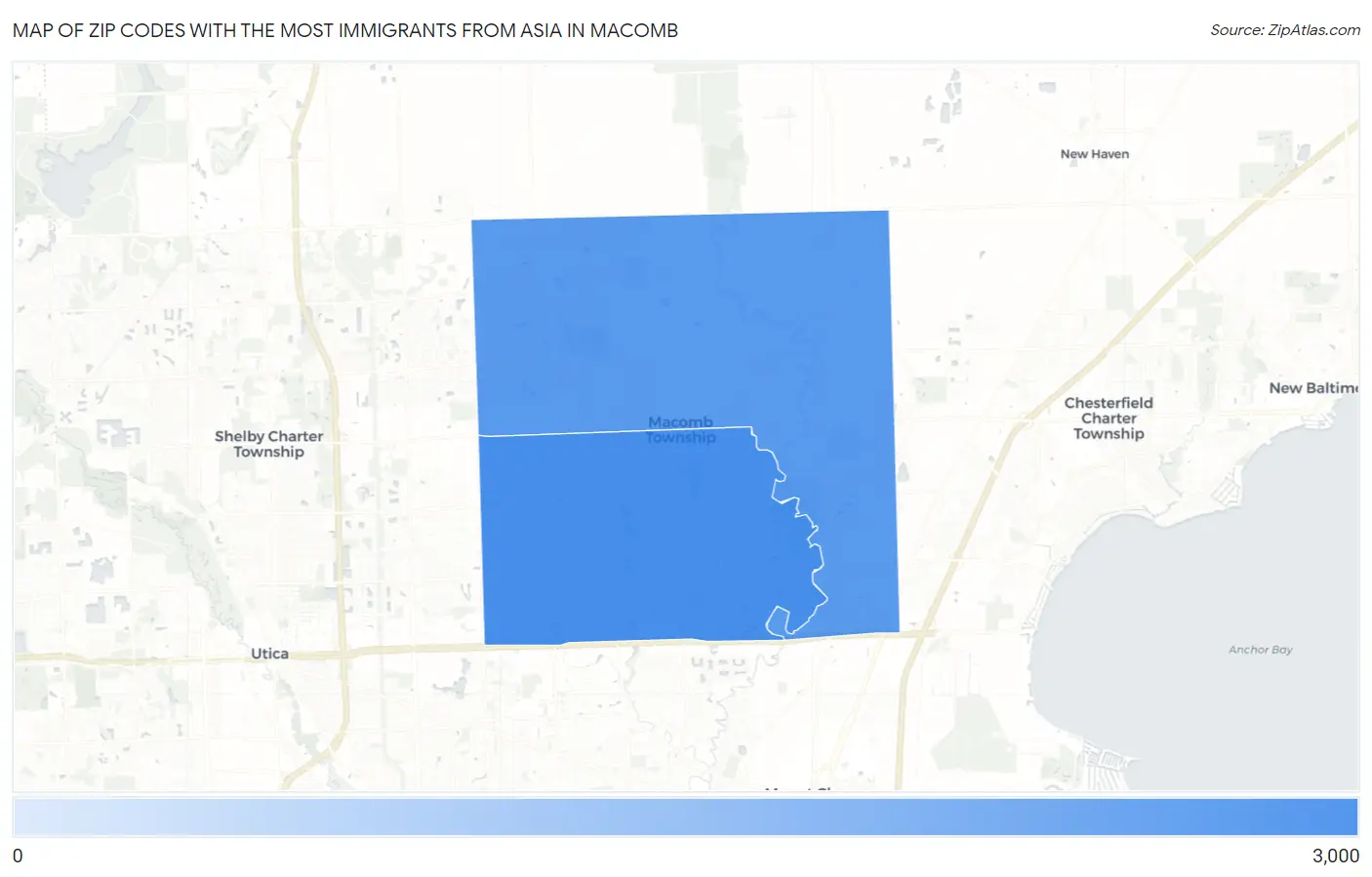 Zip Codes with the Most Immigrants from Asia in Macomb Map