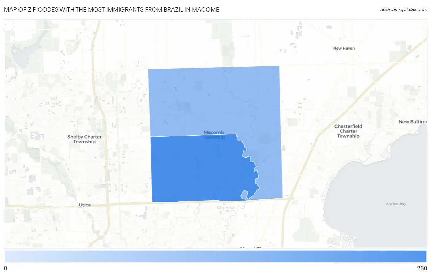 Zip Codes with the Most Immigrants from Brazil in Macomb Map