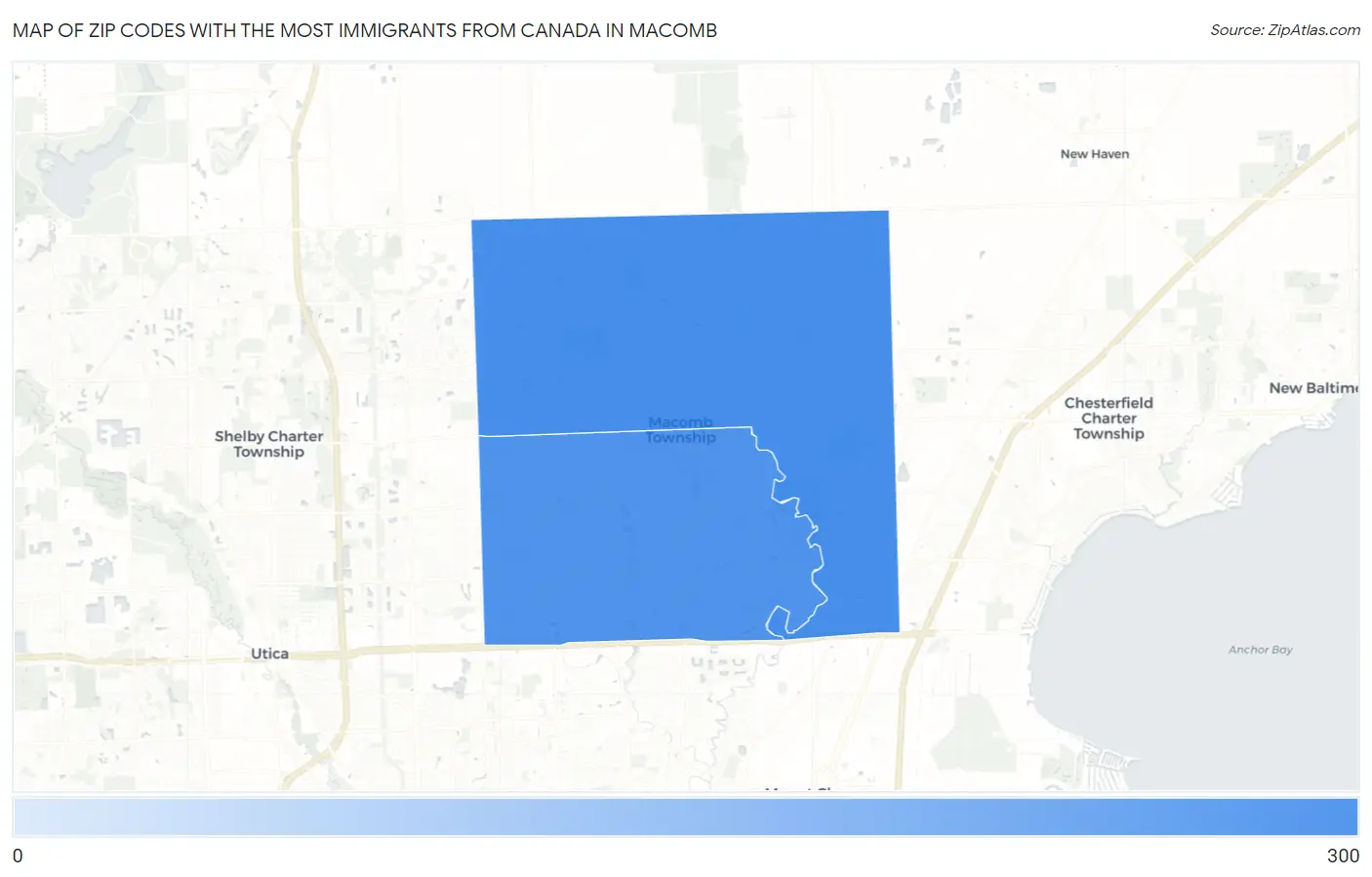 Zip Codes with the Most Immigrants from Canada in Macomb Map