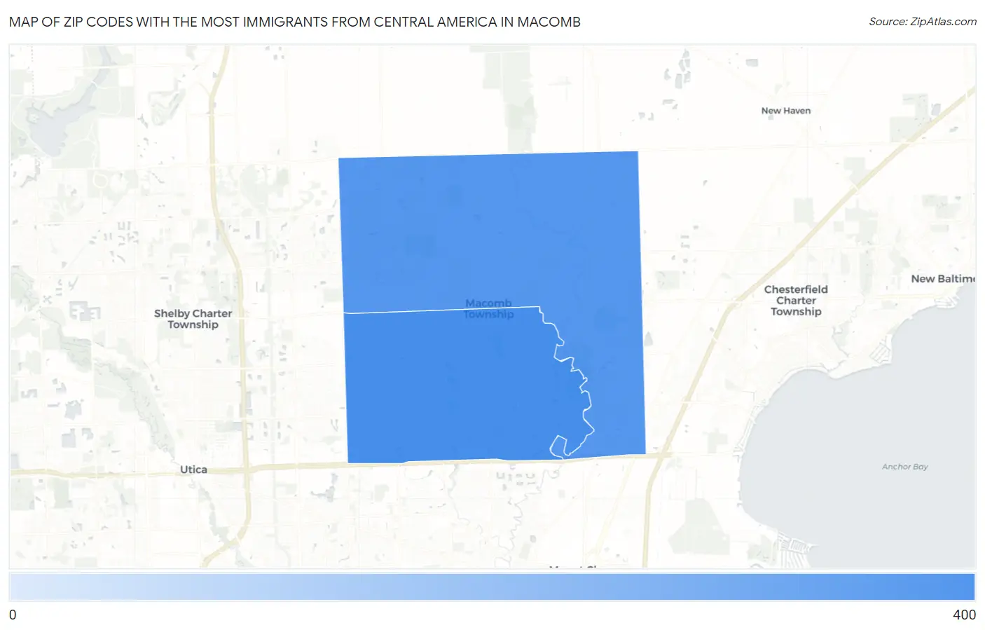Zip Codes with the Most Immigrants from Central America in Macomb Map