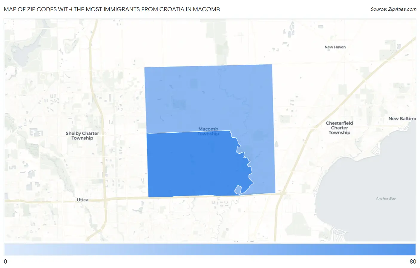 Zip Codes with the Most Immigrants from Croatia in Macomb Map