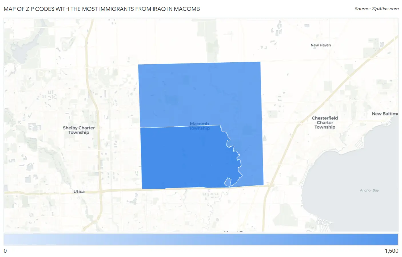 Zip Codes with the Most Immigrants from Iraq in Macomb Map