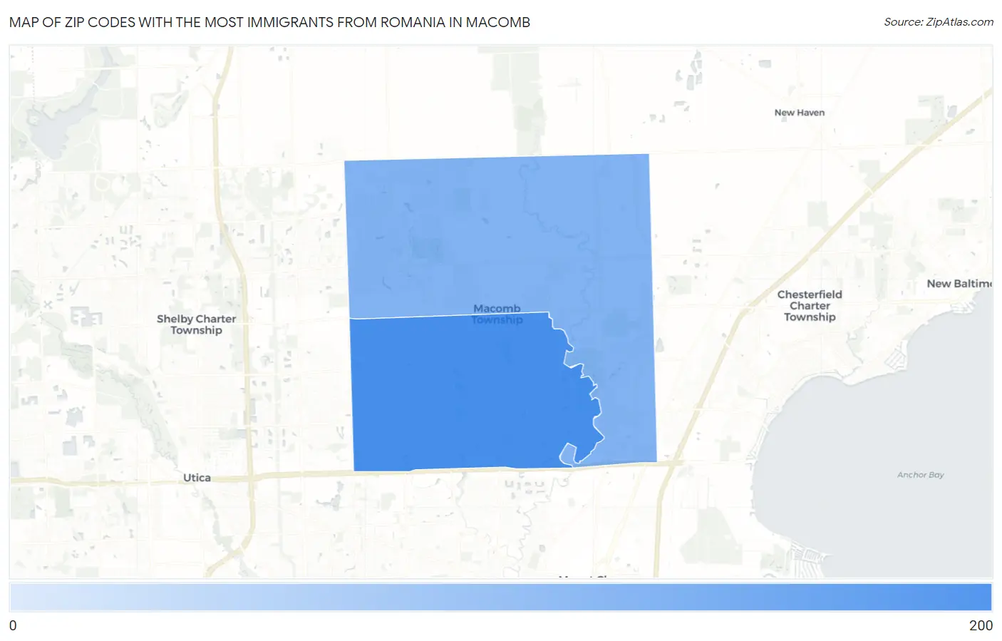 Zip Codes with the Most Immigrants from Romania in Macomb Map