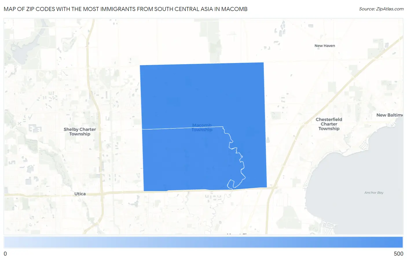 Zip Codes with the Most Immigrants from South Central Asia in Macomb Map