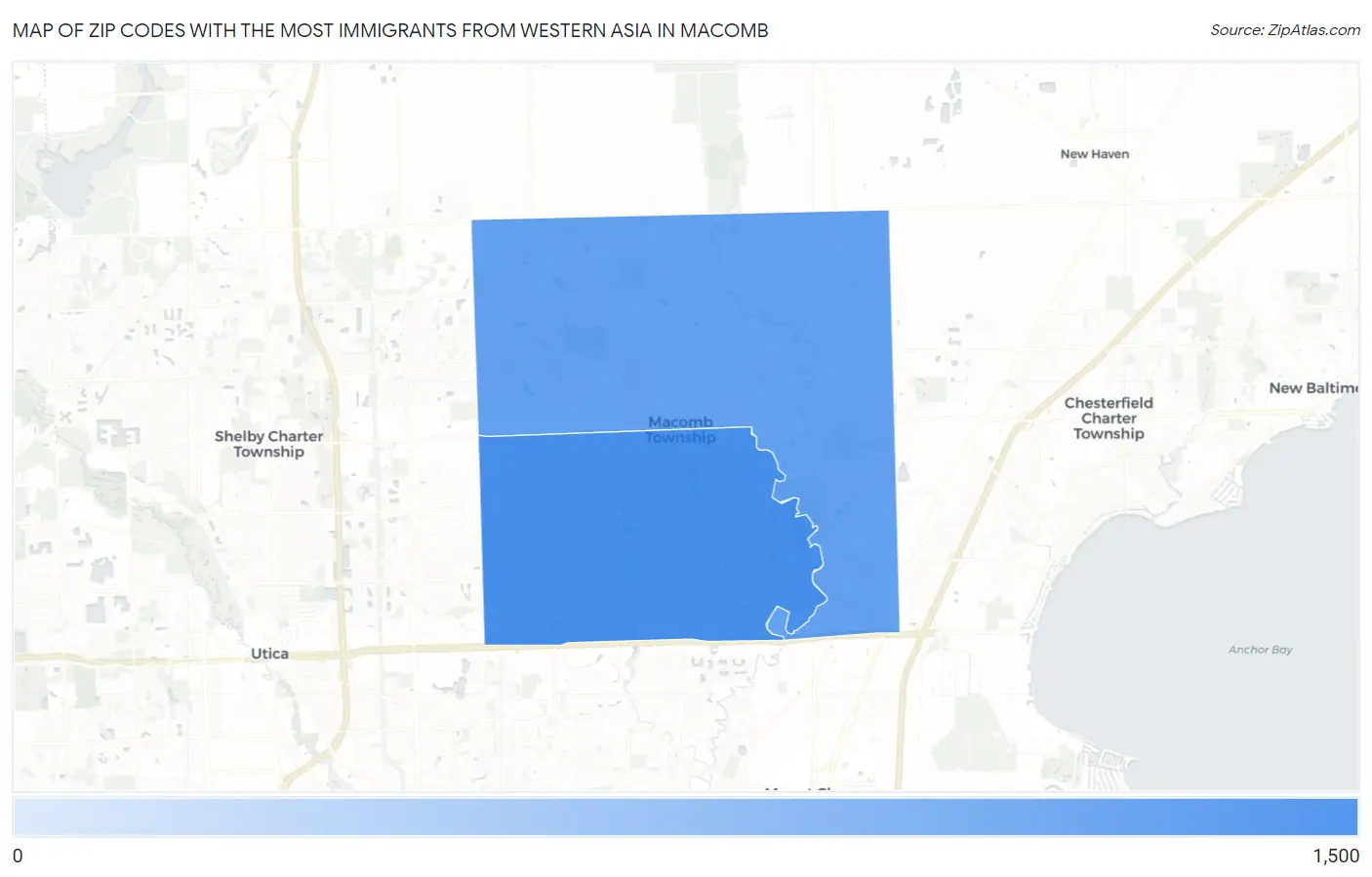 Zip Codes with the Most Immigrants from Western Asia in Macomb Map