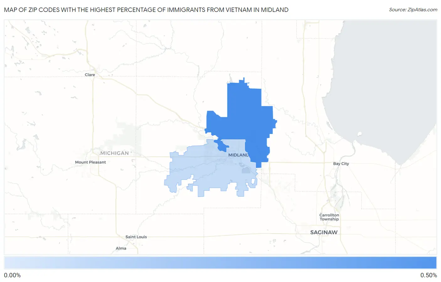 Zip Codes with the Highest Percentage of Immigrants from Vietnam in Midland Map