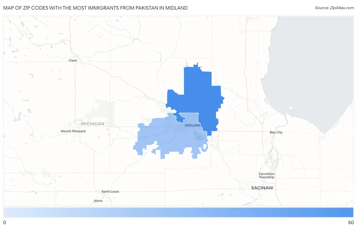 Zip Codes with the Most Immigrants from Pakistan in Midland Map