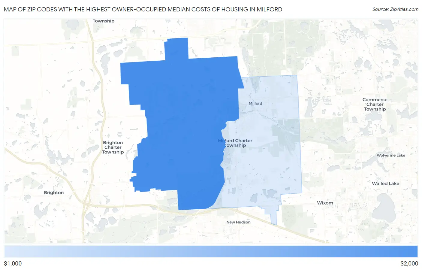 Zip Codes with the Highest Owner-Occupied Median Costs of Housing in Milford Map