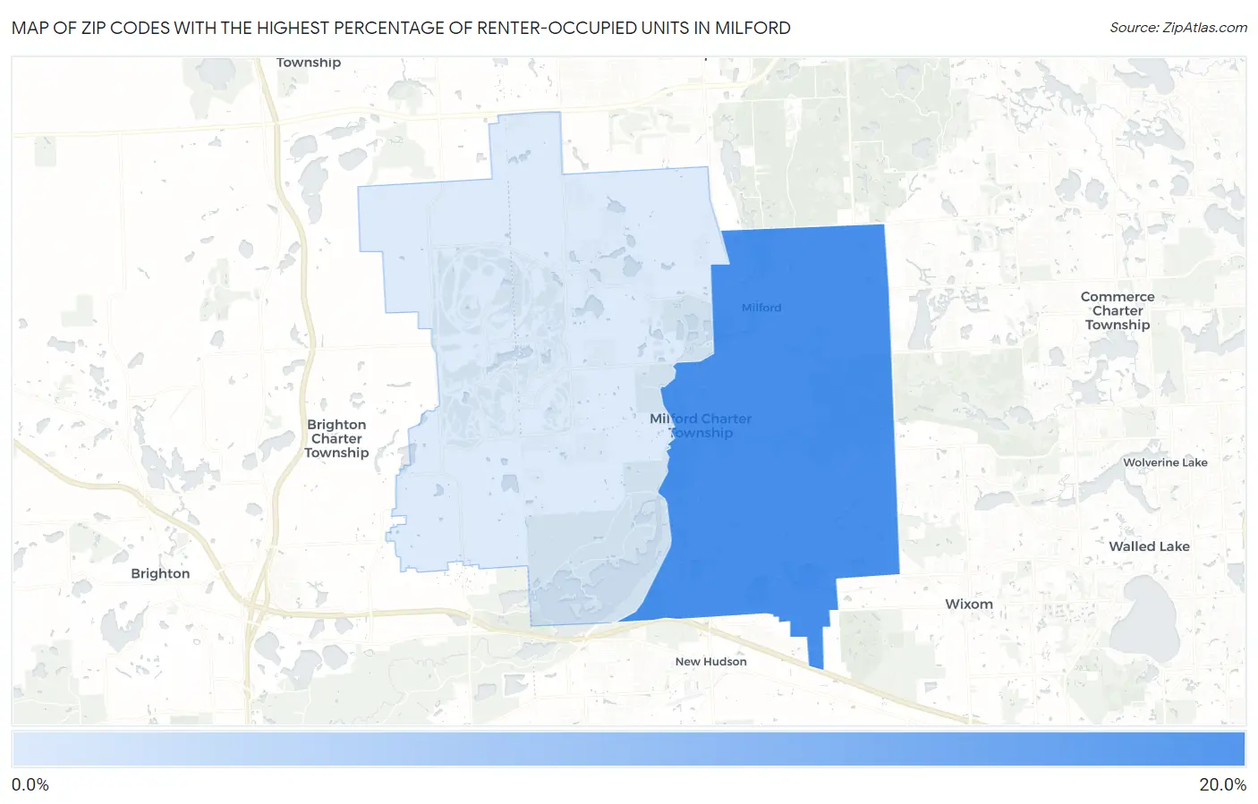 Zip Codes with the Highest Percentage of Renter-Occupied Units in Milford Map