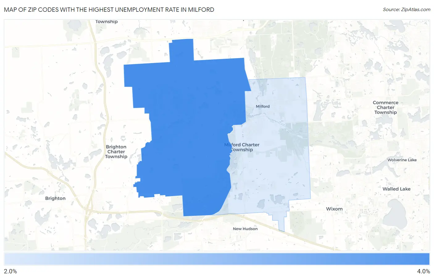 Zip Codes with the Highest Unemployment Rate in Milford Map