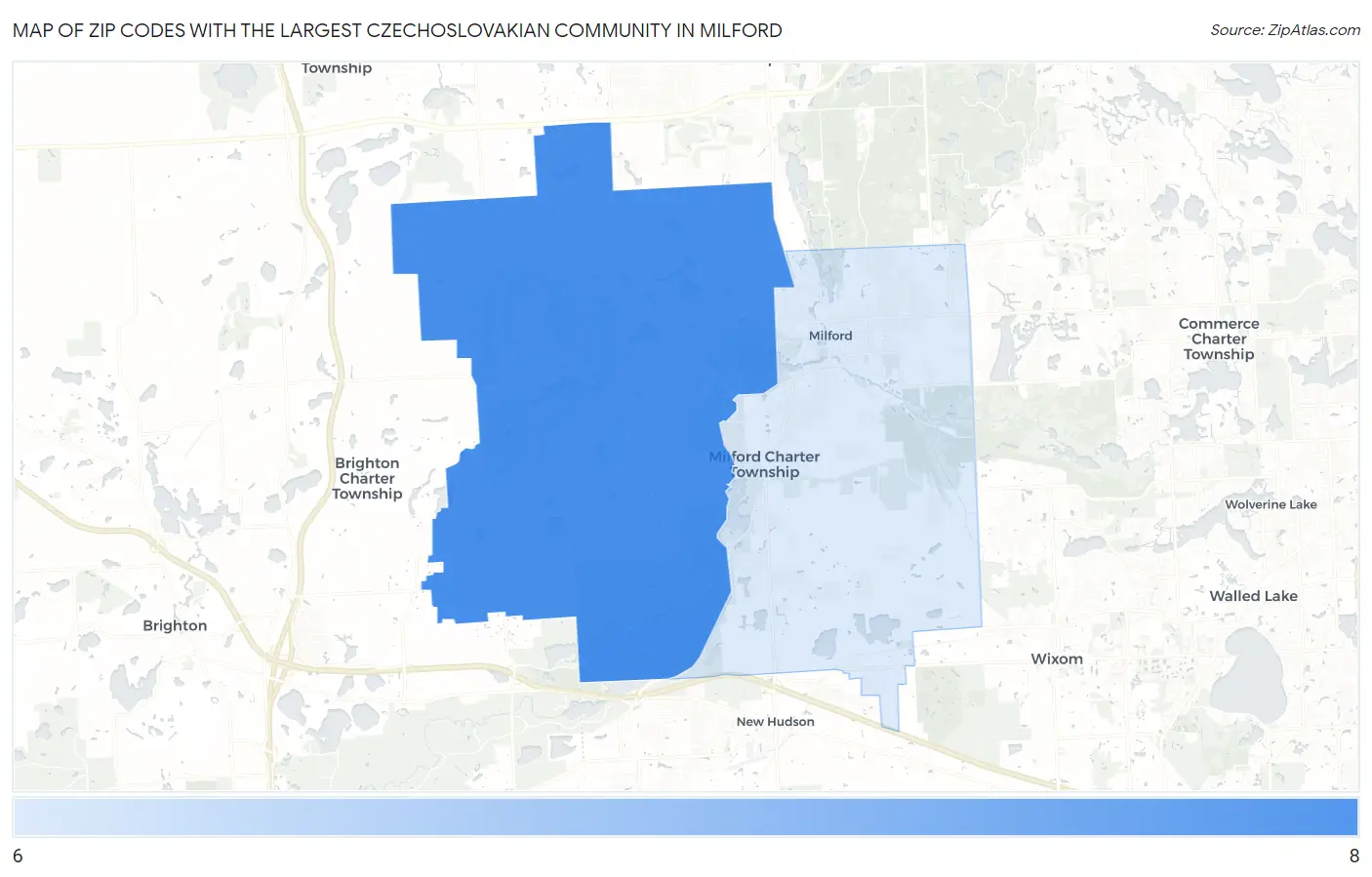 Zip Codes with the Largest Czechoslovakian Community in Milford Map