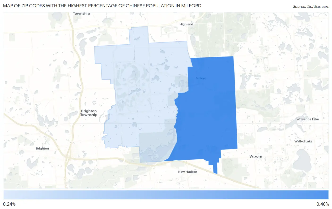 Zip Codes with the Highest Percentage of Chinese Population in Milford Map