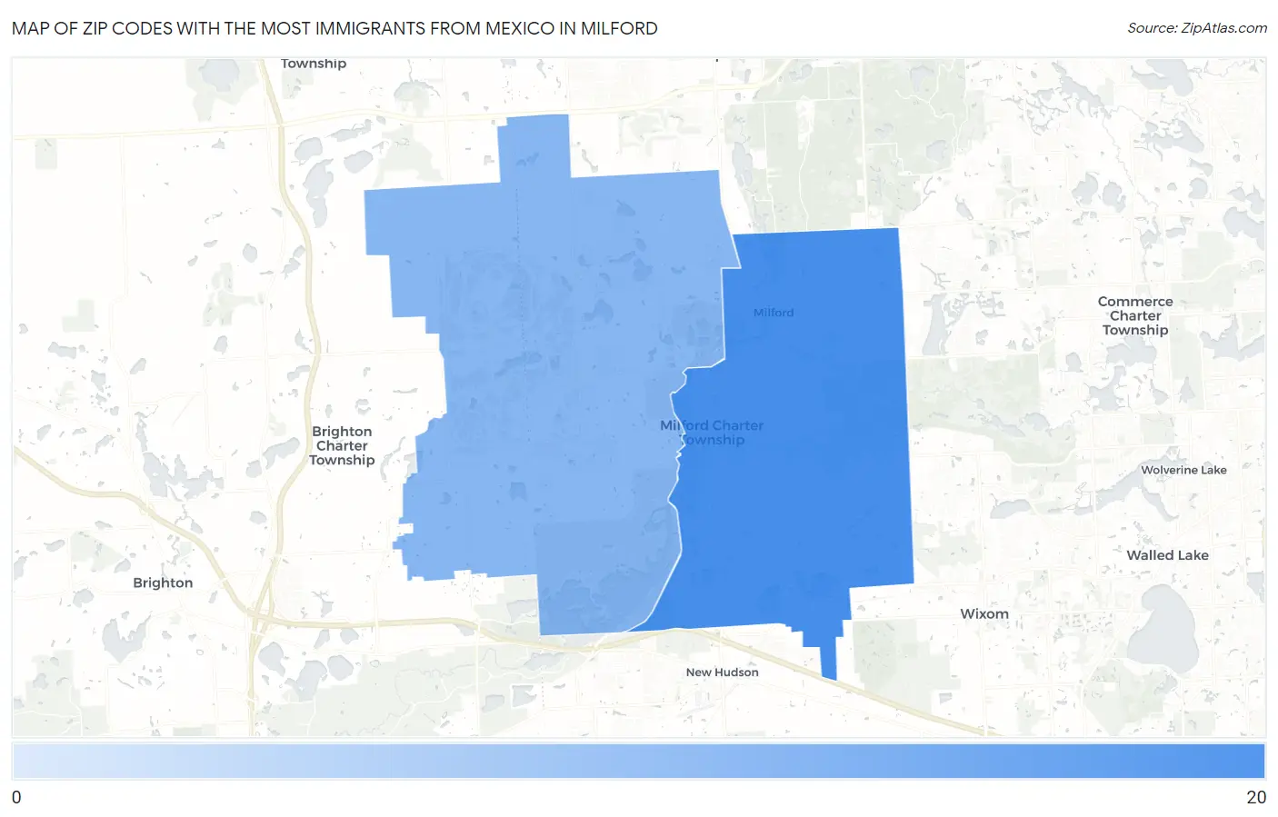 Zip Codes with the Most Immigrants from Mexico in Milford Map