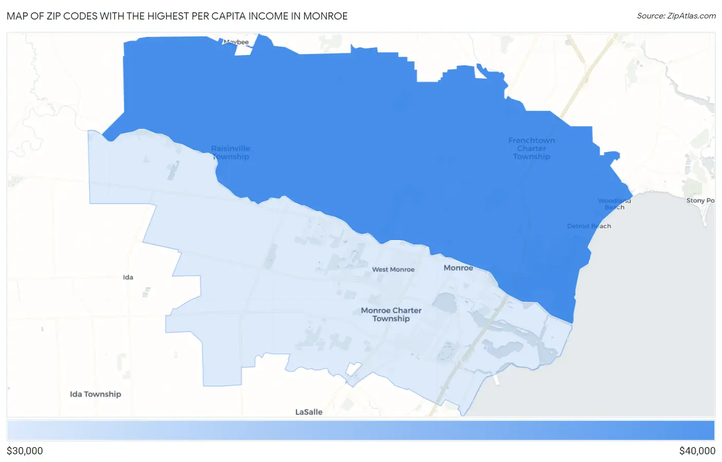 Zip Codes with the Highest Per Capita Income in Monroe Map