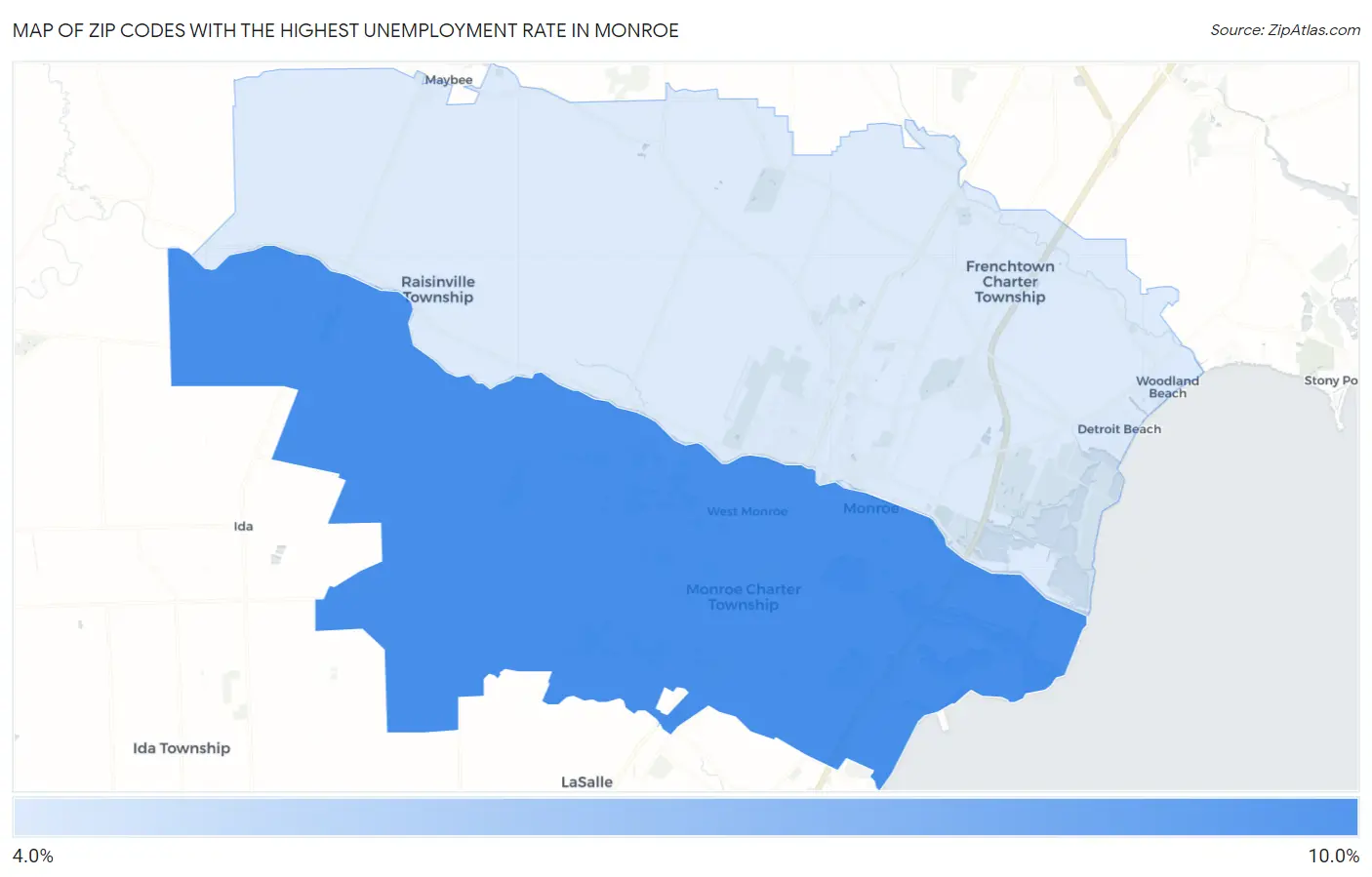 Zip Codes with the Highest Unemployment Rate in Monroe Map