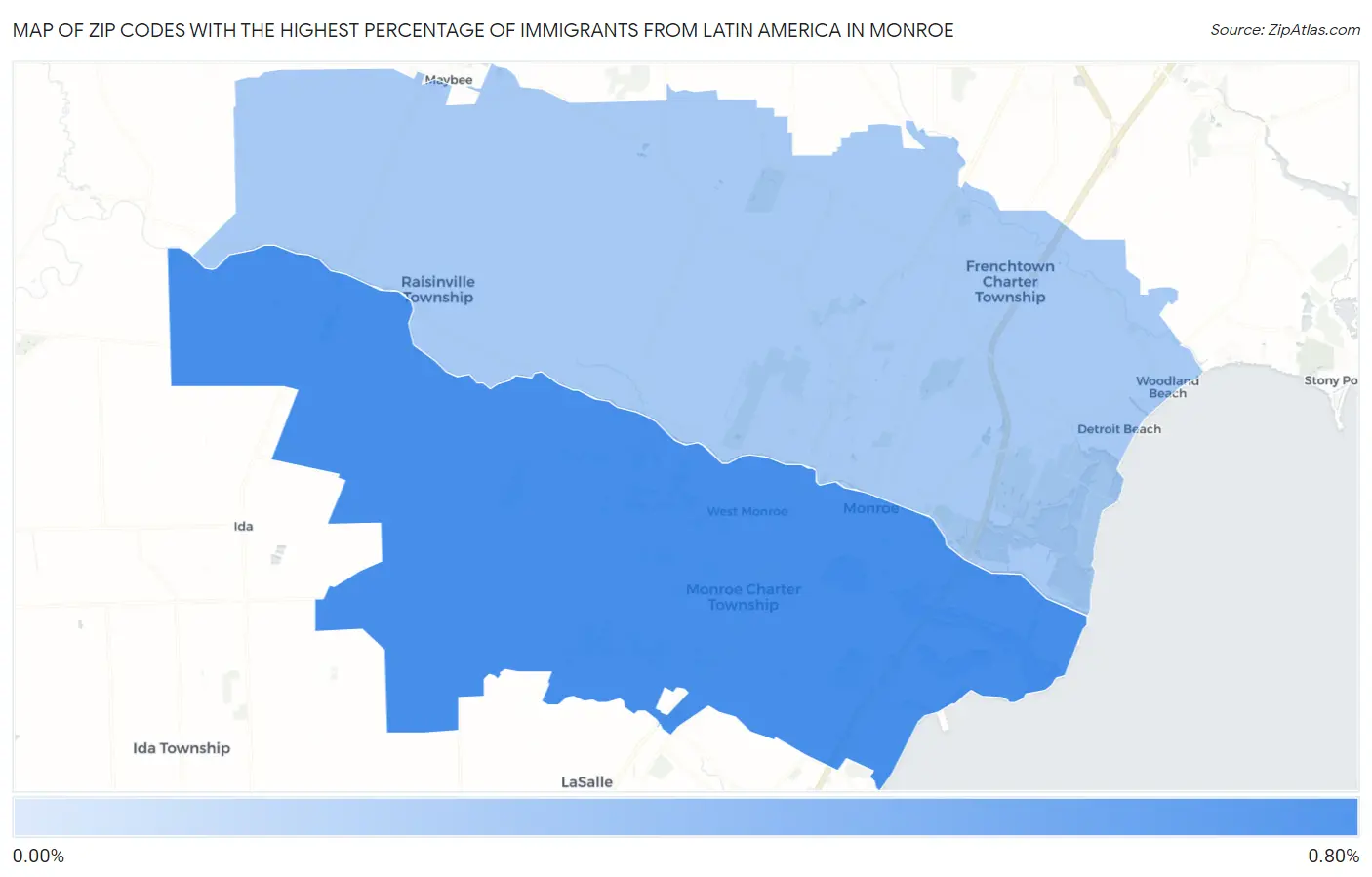 Zip Codes with the Highest Percentage of Immigrants from Latin America in Monroe Map