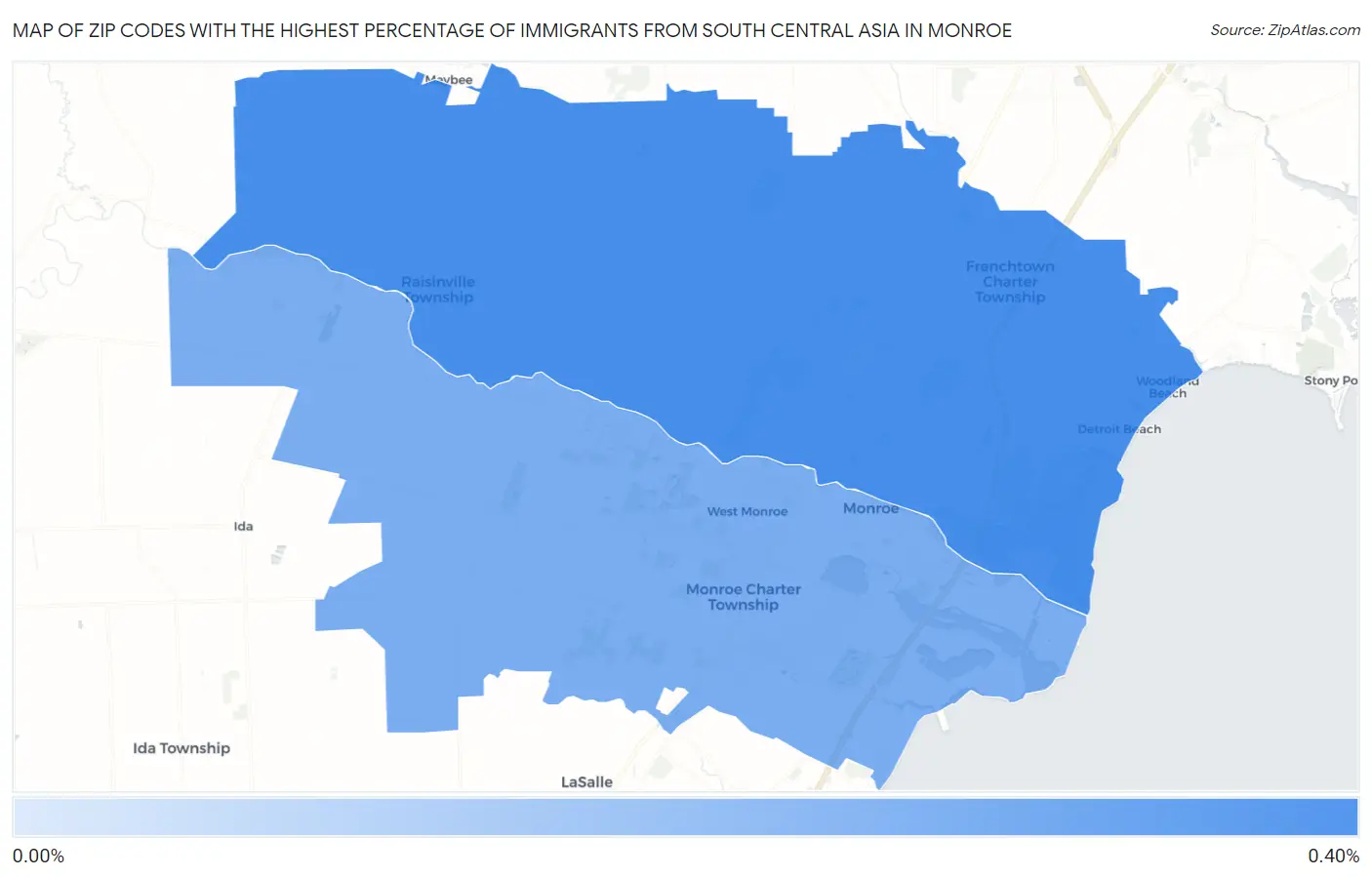 Zip Codes with the Highest Percentage of Immigrants from South Central Asia in Monroe Map