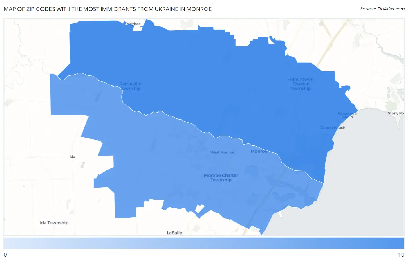 Zip Codes with the Most Immigrants from Ukraine in Monroe Map