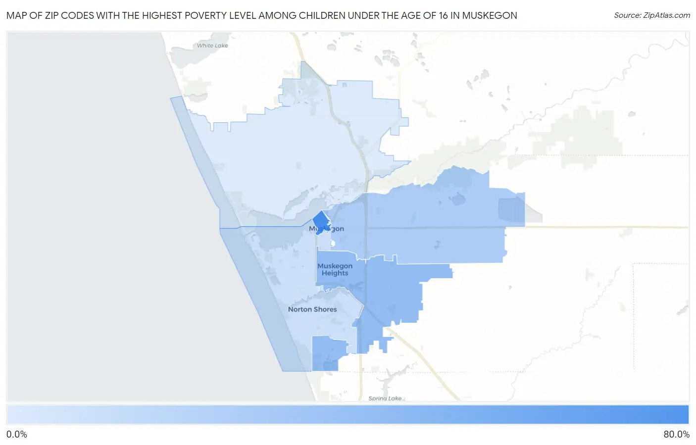 Zip Codes with the Highest Poverty Level Among Children Under the Age of 16 in Muskegon Map