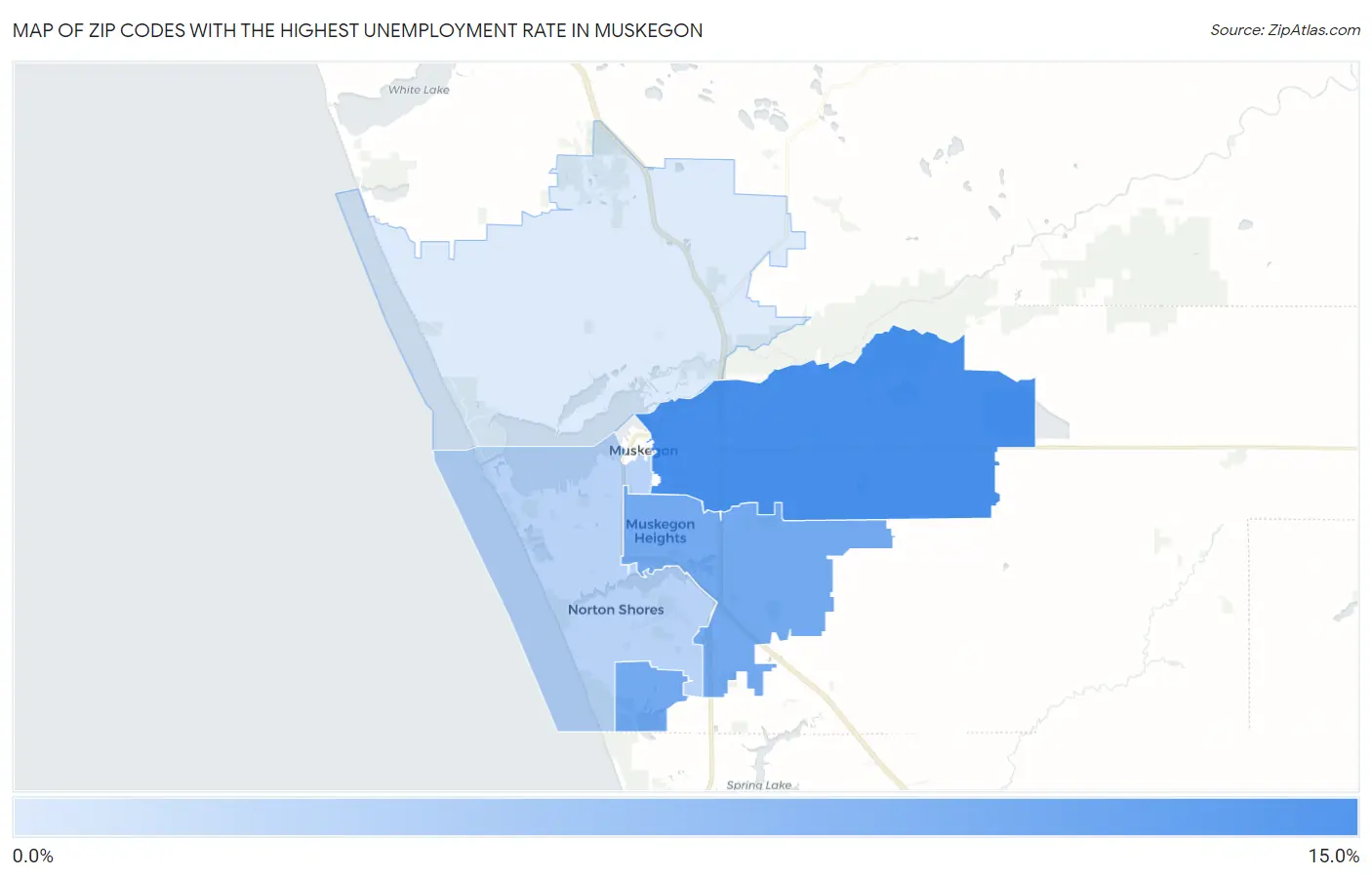 Zip Codes with the Highest Unemployment Rate in Muskegon Map